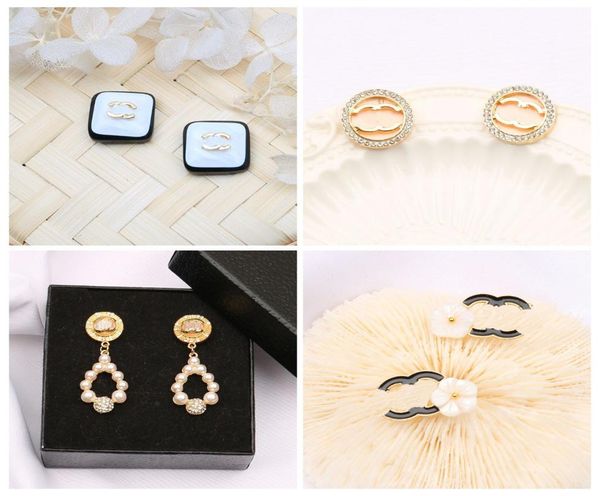 

fashion womens brand earrings designers letter ear stud 18k gold plated crystal geometric earring for wedding party jewerlry acces6848462, Golden;silver