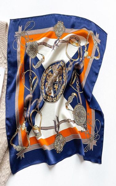 

scarves women small 100 silk scarf square print wrap foulard femme handkerchief bandana neck hair skinny tie shawls8025905, Blue;gray