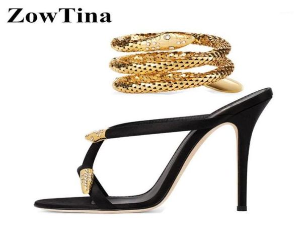 

new fashion 2020 women black sandals high heels summer slippers gold snake decor ankle strap sandalias femmes zapatos mujer17761171