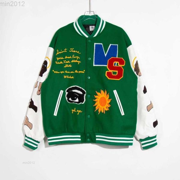 

saint michael loose patch embroidered flying baseball jacket white jingting same style coat, Black;brown