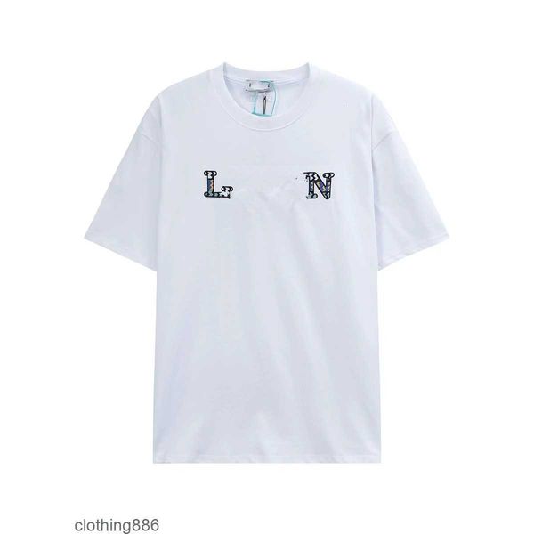

2023 new men's t-shirts mens womens shirt cotton lanvins hand painted luxury ink splash graffiti letters summer loose shorts sleeve ro, White;black