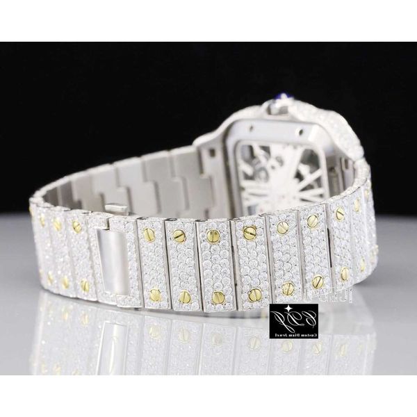 

c80f mechanical high end brand custom moissanite watch luxury original hand set iced out diamond hip hop bus, Silver