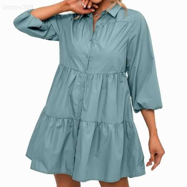 

loose casual single-breasted mid-length shirt solid color mid-sleeve blouse womenycm5m8pz, White