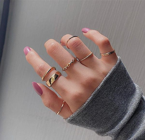 

7in1 punk joint ring set geometric minimalist jewelry metal circular golden rings for women street dance accessories2830455, Golden;silver
