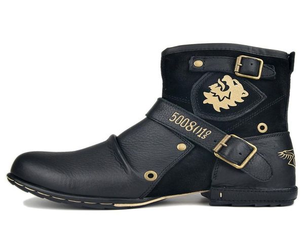

otto zone new genuine leather ankle boots breathable work cowboy boots motorcycle boots men fashion, Black