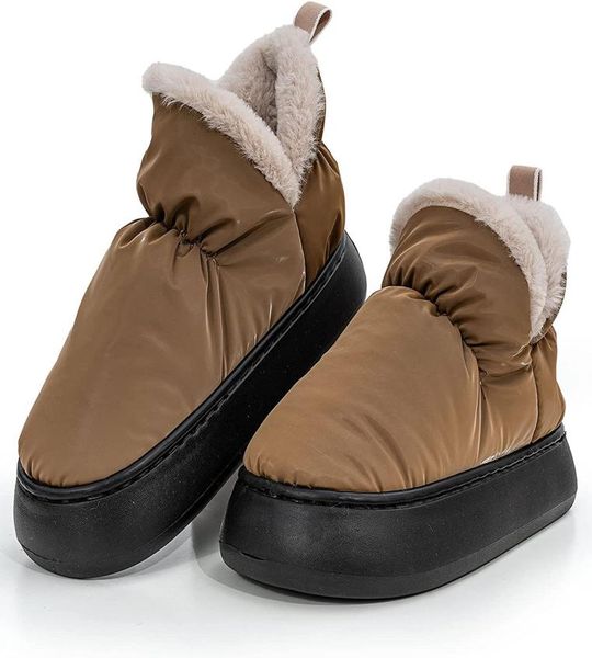

winter women's plush slippers memory comfortable waterproof cushioning thick sole non-slip dark brown8263996, Black