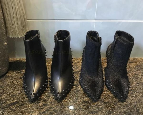 

autumn winter fashion women ankle bootsblack leather with rivets high heelspoint toes stud stiletto heel 10cm ladies zip bo1133041, Black