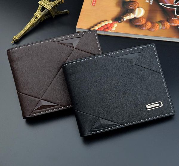 

50pcs 2020 mens leather wallet pockets card open clutch cente bifold purse vintage simple short man purse7157918, Red;black