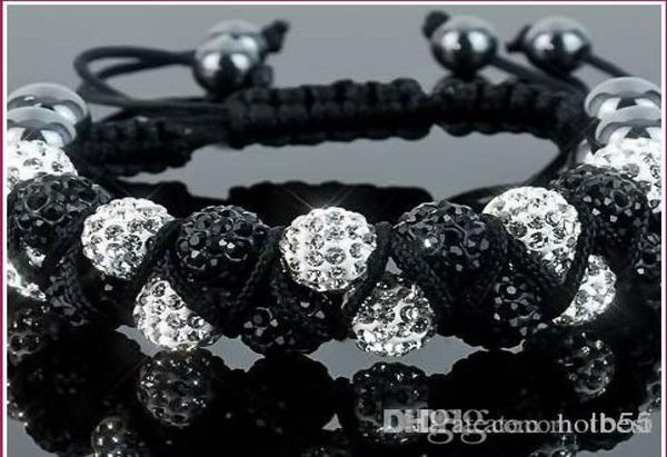 

new style10mm two row white disco ball beads bangles vsd crystal shamballa bracelet jewelry christmas i35356029573, Black