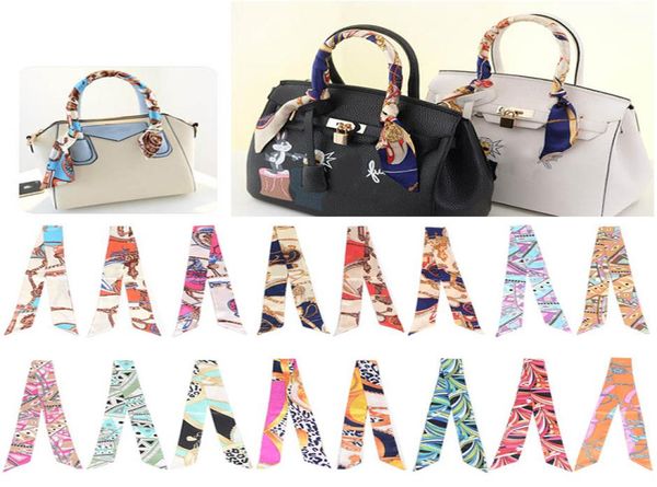 

fashion multifunction print scarf for handbags handle 17 colors head wrap scarfs ribbon women039s turban triangle headband silk3190750, Blue;gray