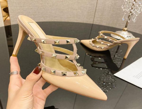 

6cm thin heel women sandal brand real logrivets shoes women high heel wedding shoes party women shoes 3543 no box3253608, Black