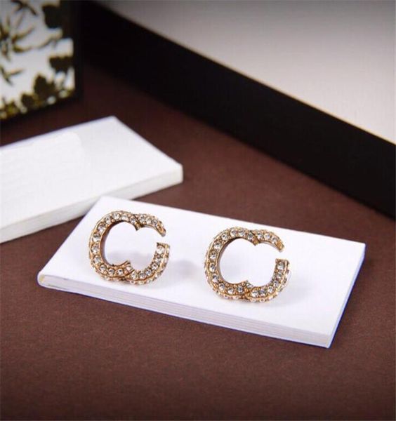 

chic designer letter pendant earrings charm transparent crystal ball studs ladies rhinestone dangler with gift box2591256, Golden