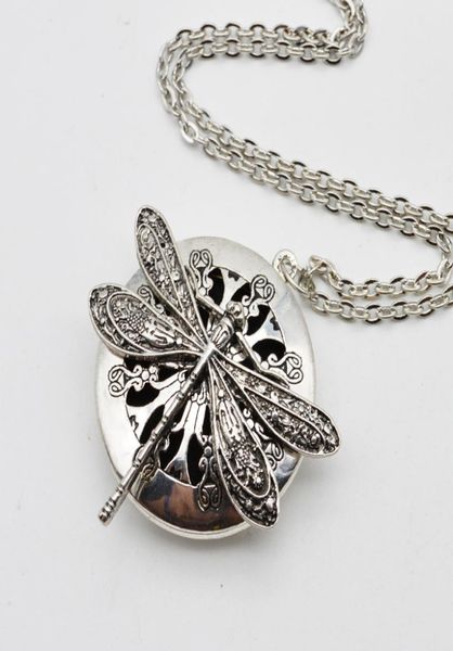 

5pcs dragonfly design lockets vintage essential oil diffuser necklace aromatherapy locket pendant statement necklace jewelry chris4030730, Silver