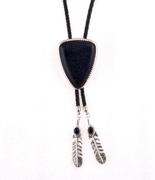

bow ties vintage turquoise agate inlay metal feather pendant bolo tie for men women western cowboy fashion accessories wedding gue8475479, Black;gray