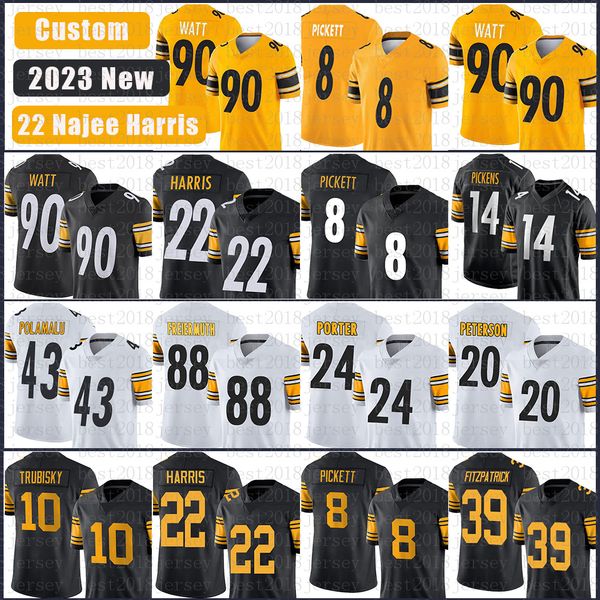 

george pickens football jersey men najee harris kenny pickett t.j. watt minkah fitzpatrick pat freiermuth joey porter jr. patrick peterson m, Black;red