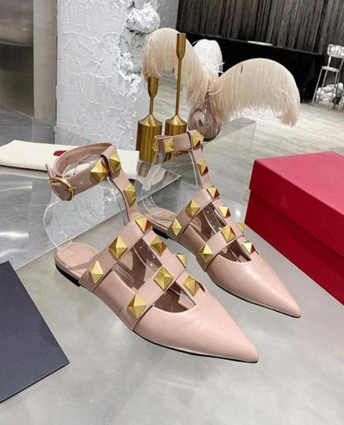 

2021 women sandals summer sandals high heels rivet women shoes fashion shoes woman pointe toe sandals woman genuine leather3427295, Black