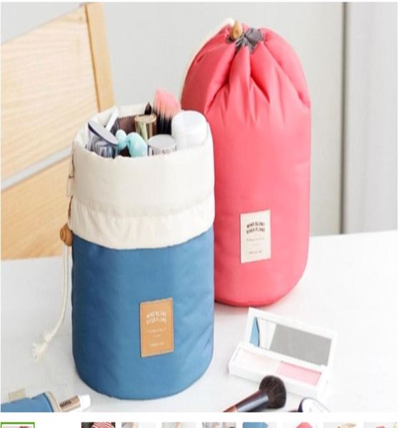 

barrel shaped travel cosmetic bag nylon high capacity drawstring drum wash bags makeup organizer 10pcslot5826536