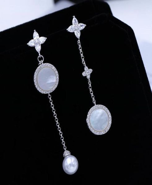 

korean brand design luxury romantic pearl zircon long drop earrings jewelry temperament women s925 silver needle asymmetric highe46146219