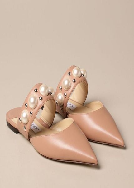 

famous summer basette sandals mules black nude leather women slipper pearls studs strap pointtoe elegant beach slides comfort w4234464