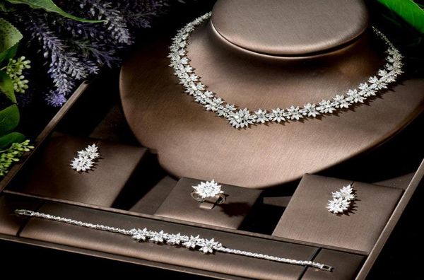 

earrings necklace hibride elegant cz dubai jewelry sets nigerian wedding african bridal jewellery 4pcs mujer set cadenas y arete8941047, Silver