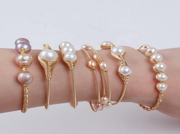 

freshwater pearl bead wrapped adjustable cuff opening bangle bracelet for women6509503, Silver
