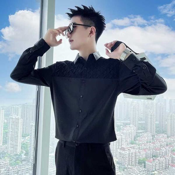 

men's shirt long sleeved trendy brand ruffled and handsome high-end feeling spring and autumn men's casual shirt 2023 new men&#039, White;black