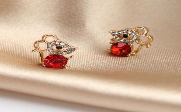 

s1236 fashion jewelry s925 sliver post earrings crystal rhinstone cute rat mouse stud earrings3616559, Golden;silver