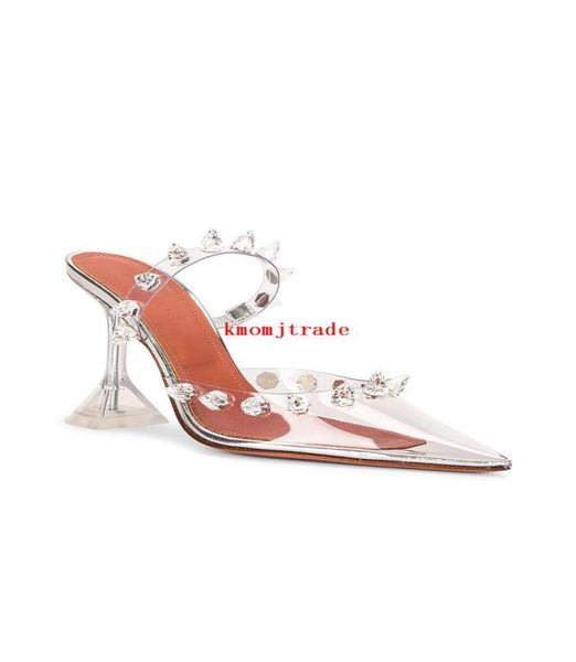

woman amina muaddi julia mule glass transparent pvc white crystal studs amina muaddi julia clear 95 strap mules shoes sandals3912955, Black