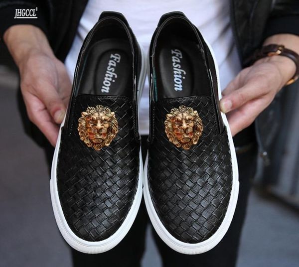 

new leather handmade men039s shoes woven and embossed love white breathable casual shoes for antislip moisture a158643374, Black
