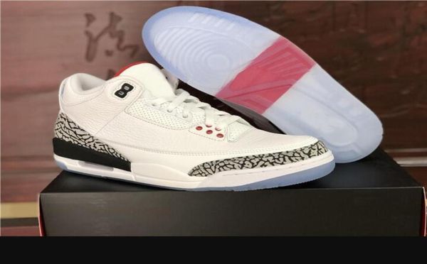

3 throw line men basketball shoes 3s white fire redcement grey black outdoor sports sneakers trainers 923096101 with box us2973963