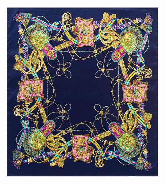 

new silk scarf women square tassel scarf spain chain printed lady brand wraps shawls office female foulard kerchief 60cm60cm5648452, Blue;gray