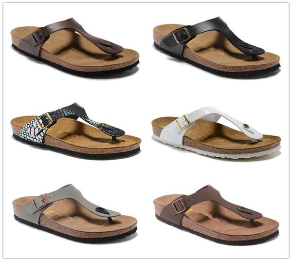 

gizeh cork slippers man and woman open toe beach sandals summer flip flops genuine leather flats slippers us 3157126575, Black