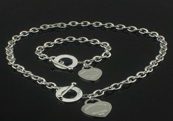 

sell birthday christmas gift 925 silver love necklacebracelet set wedding statement jewelry heart pendant necklaces bangle se6644614