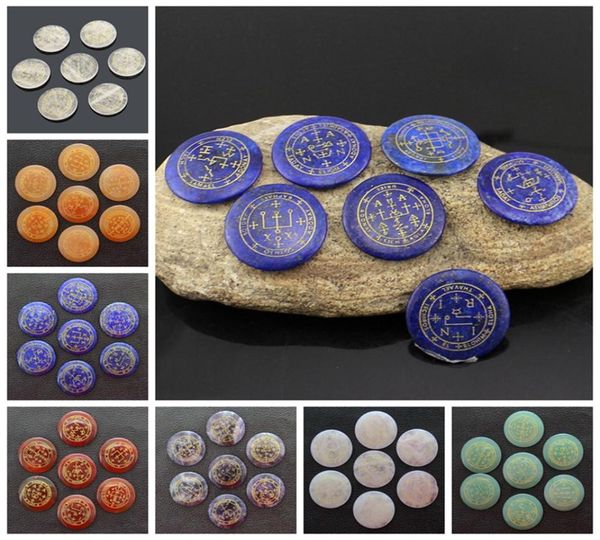 

natural crystal loose gemstones engraved 7 angel summoning magic square array ornament divination meditation props reiki healing q5843092, Black