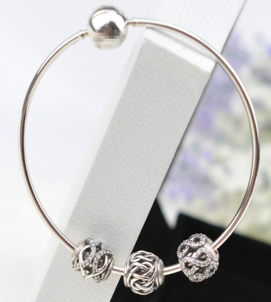 

100% 925 sterling silver intertwined & bead charm openwork lacework om beads fit essence bracelet & bangle diy jewelry 15354408, Black