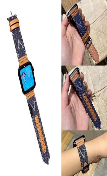 

denim canvas genuine leather watch bands for apple watch strap 38mm 40mm 41mm 42mm 44mm 45mm 49mm iwatch 3 4 5 se 6 7 series band 6535703, Black;brown