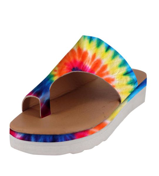 

new women tiedye printing flip flop open toe flowers sandals slipper comfy big toe foot correction1592001, Black