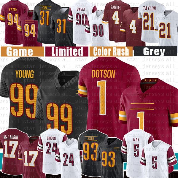 

terry mclaurin jahan dotson football jerseys men chase young washingtons commanders antonio gibson jonathan allen tress way daron payne kamr, Black;red