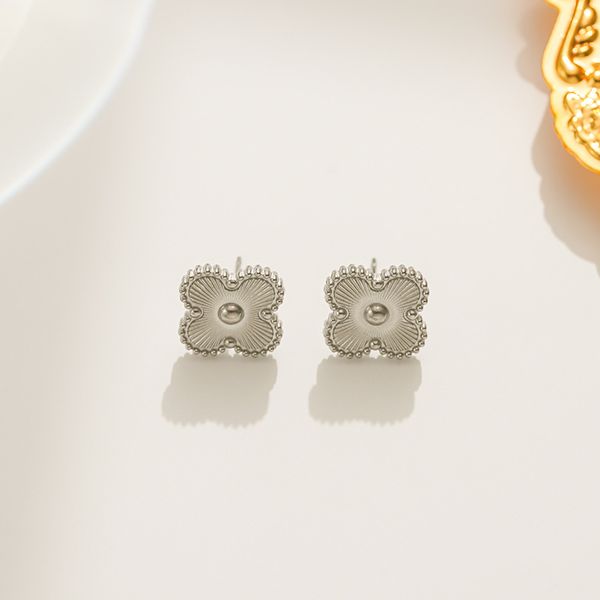 

new popular white black clover earring stainless steel wedding stud for women gift, Golden;silver