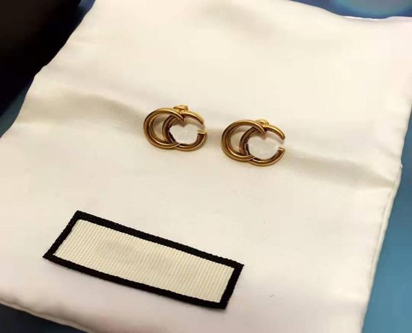 

brand designer classic style letter stud earrings aretes ladies fashion simple jewelry1754340, Golden;silver