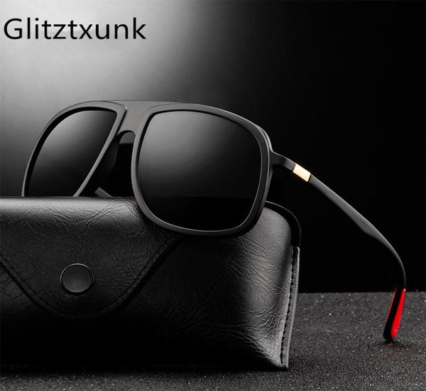 

glitztxunk polarized sunglasses men brand designer black driving sun glasses for male retro square goggles uv400 gafas de sol6343162, White;black