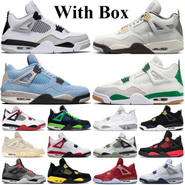 

box with jumpman 4 mens basketball shoes 4s pine green pn dust military black university blue seafoam red cement sail cat oreo men women sne