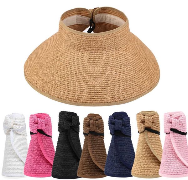

2020 new women summer visors hat foldable sun hat wide large brim beach hats straw hat chapeau femme beach uv protection caps3157850, Blue;gray