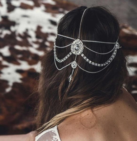 

fashion -border jewelry full diamond yoga hair accessories headband exaggerated national feng shui drop gemstone8454188, Silver
