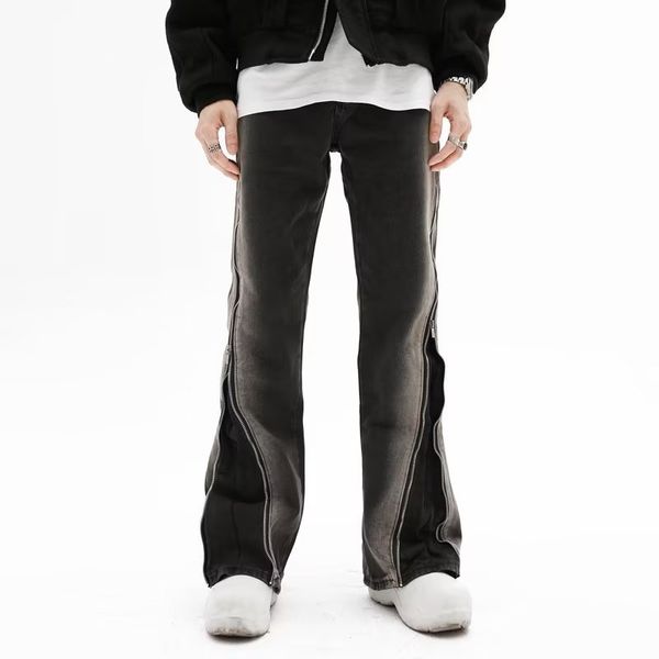 

men s jeans high street hip hop gradual change zipper slit flared trousers design straight leg pants casual men and women jeans 5023 230906, Blue