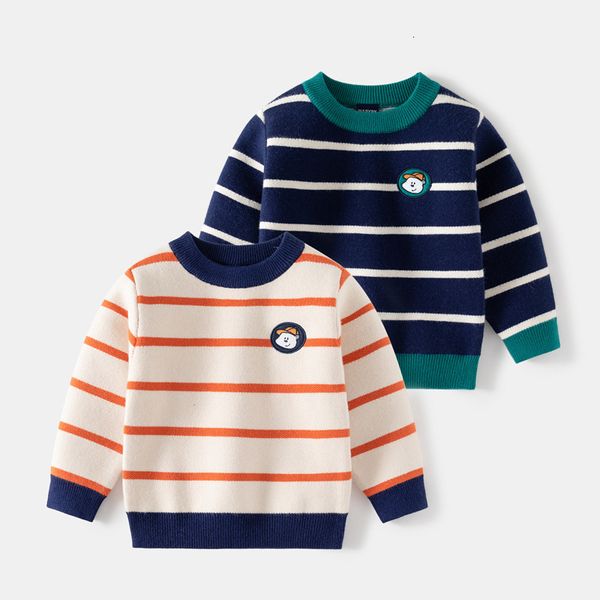 

pullover 2023 children boys korean winter autumn thick warm stretch sweater striped simple knitted kids sweaters 230905, Blue