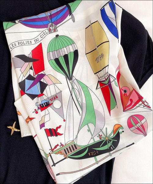 

silk neck scarf foulard satin scarf female silk head scarves for ladies hand rolled scarf 90 foulard luxe curling les folies du ci3656744, Blue;gray