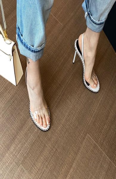 

white nova stiletto heels stylish sandals pvc super high heel summer luxury designer shoes women strap stain party hee8856682, Black