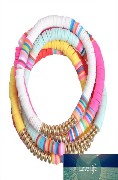

colorful sliced clay bracelets handmade rainbow polymer elastic rope boho beaded bracelet set summer beach surf stackable7290231, Golden;silver