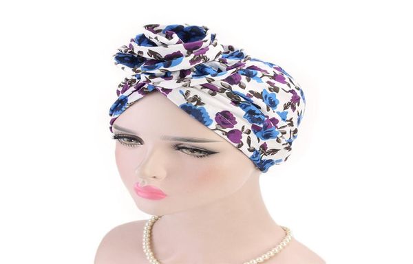 

the cotton bohemian style flower print stretch turban ruffle hair hats beanie bandanas scarf head wrap headwear for women 263332766, Blue;gray